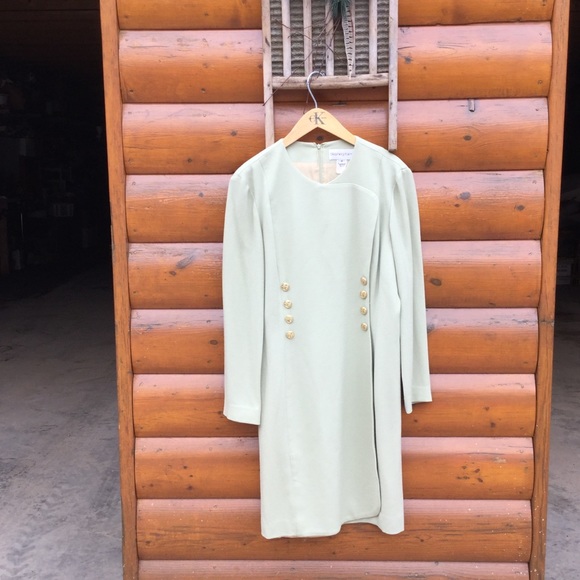⚠️ EUC Wool Crepe Vintage Green Bloomingdales Exclusive Wool  Dress sz 10 - Picture 4 of 16